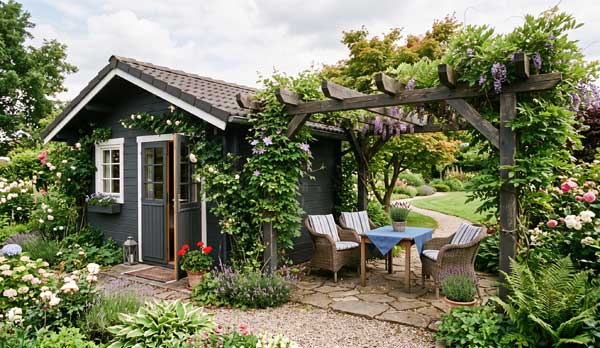Gartenhaus mit Pergola